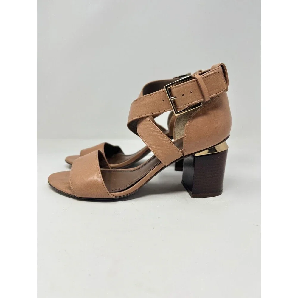 Tory Burch Delany Strappy Heels Open Toe Leather Sandals Block Heel Sz 6.5